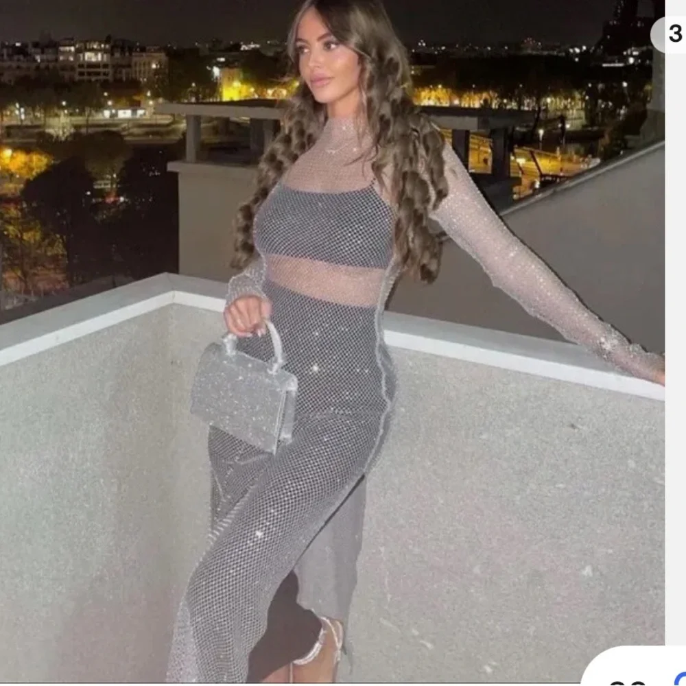 Zara Sheer Silver Midi Dress - Picture 5 of 8